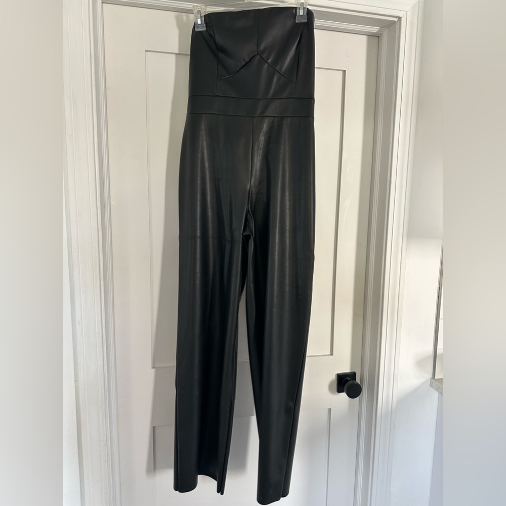 Banana Republic Black faux leather strapless jumpsuit